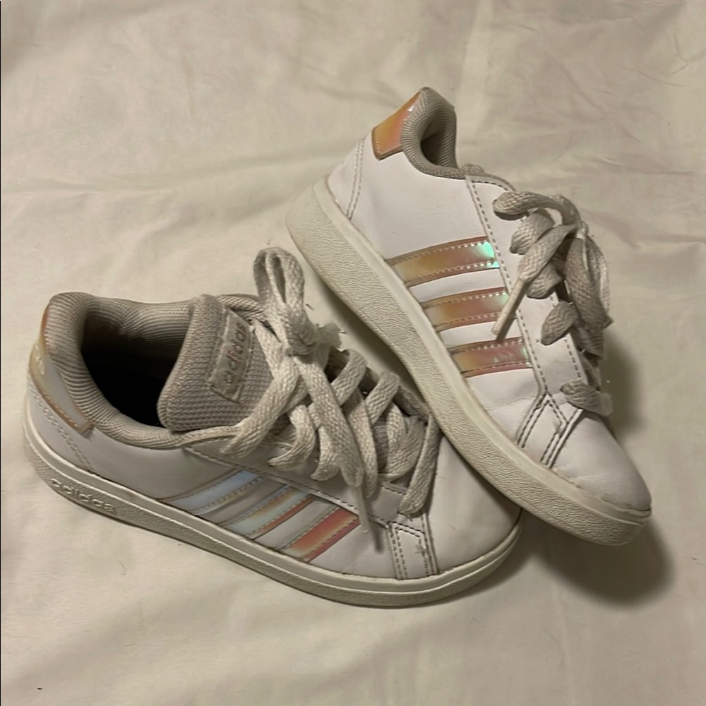 Adidas White and Cream Holographic Stripes Sneakers Classic Design